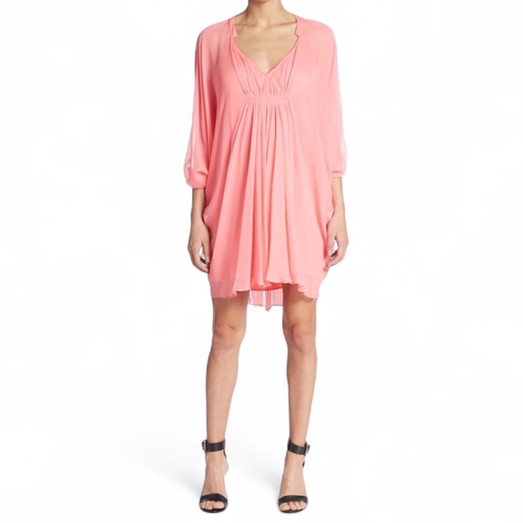 100% Silk [DVF] Coral Pink Chiffon < Fleurette > Bat Wing Cocktail Dress | 2 - Picture 14 of 15